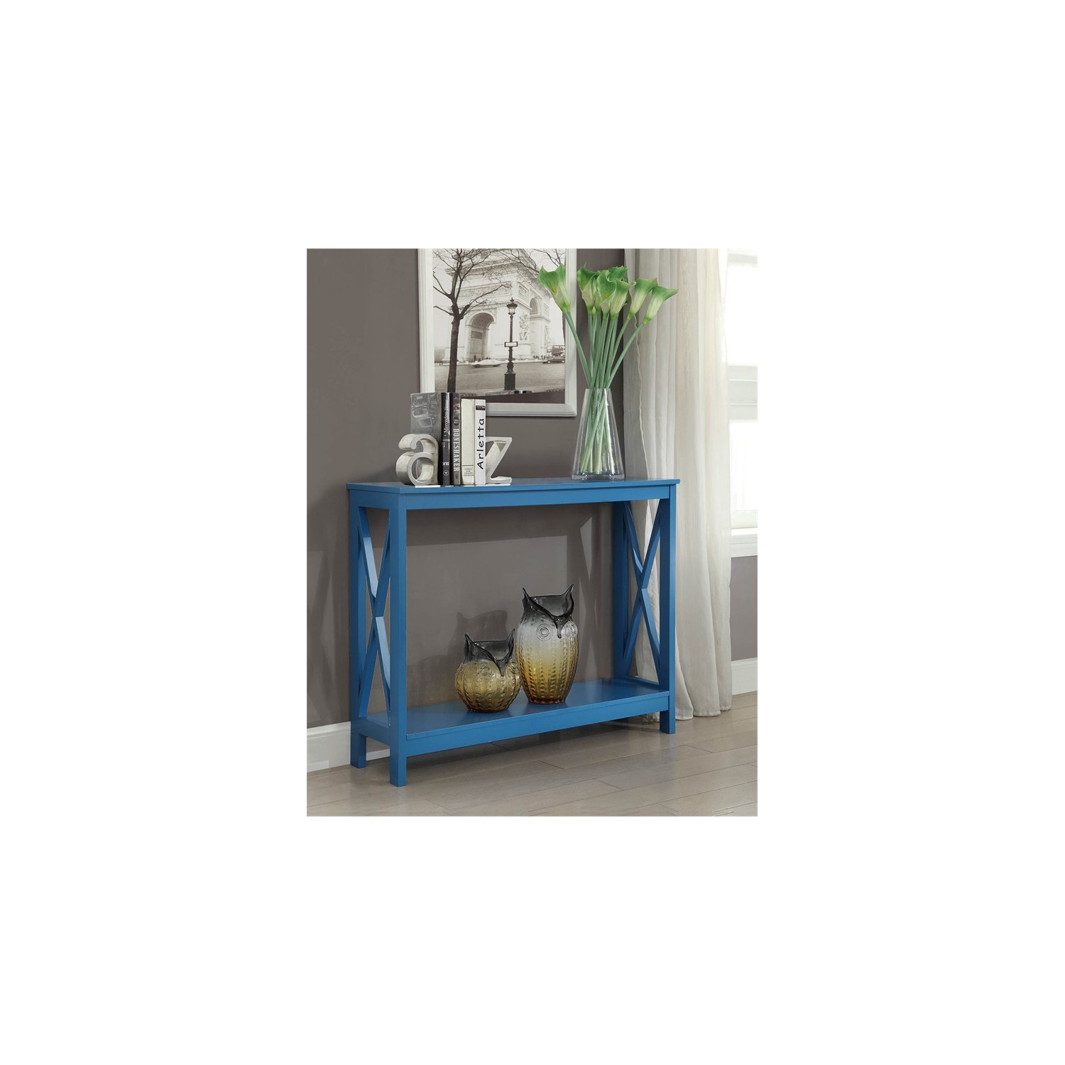 Pemberly Row Transitional Wood Console Table in Blue Wood Finish