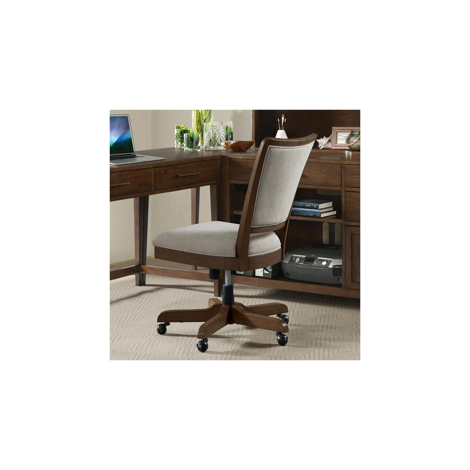 Bowery Hill Contemporary Upholstered Desk Chair in Plymouth Brown Oak