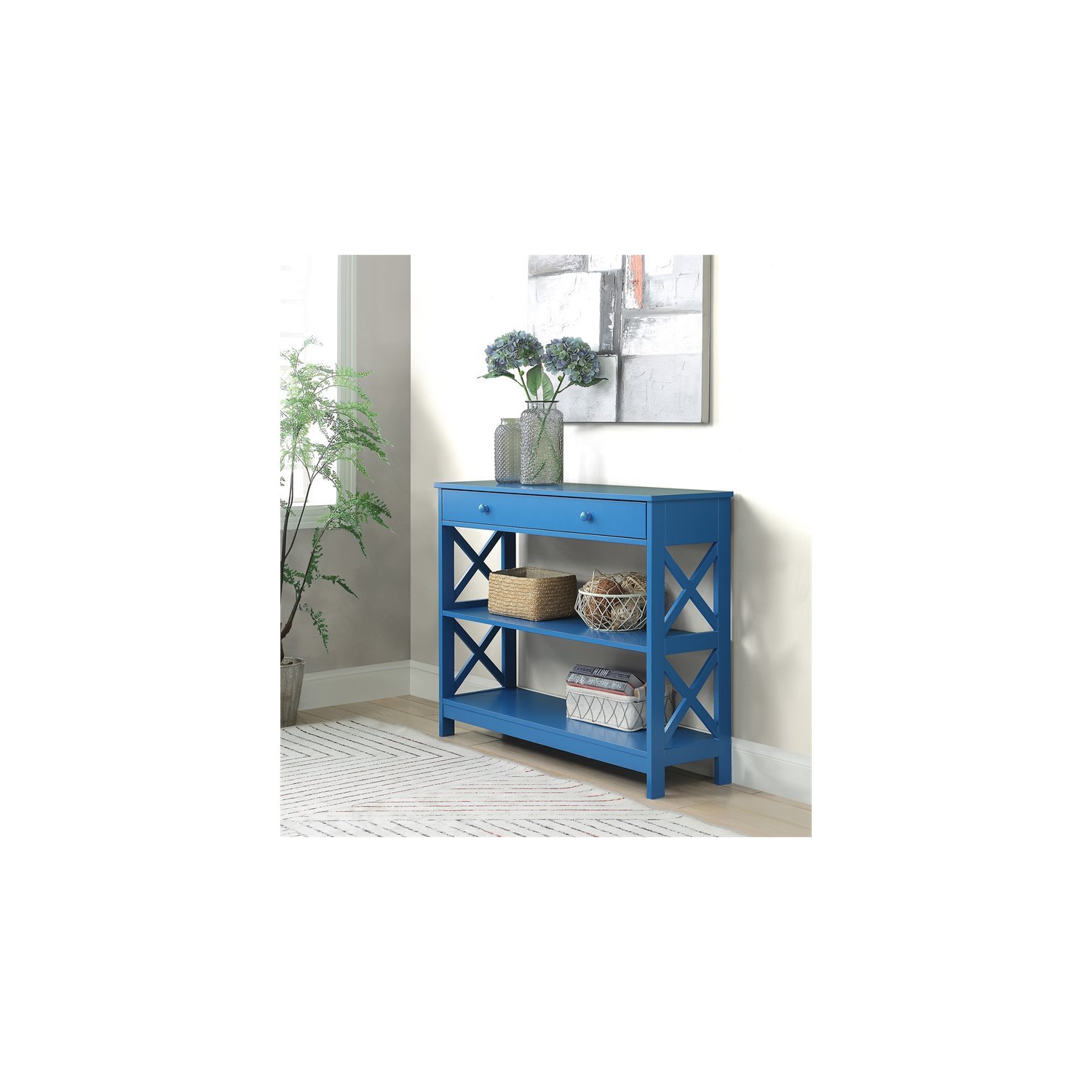 Convenience Concepts Oxford One-Drawer Console Table in Blue Wood Finish