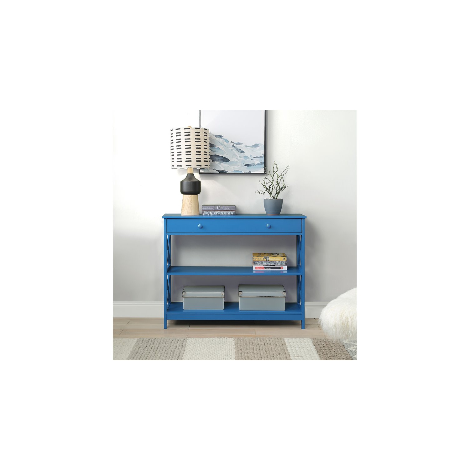 Convenience Concepts Oxford One-Drawer Console Table in Blue Wood Finish