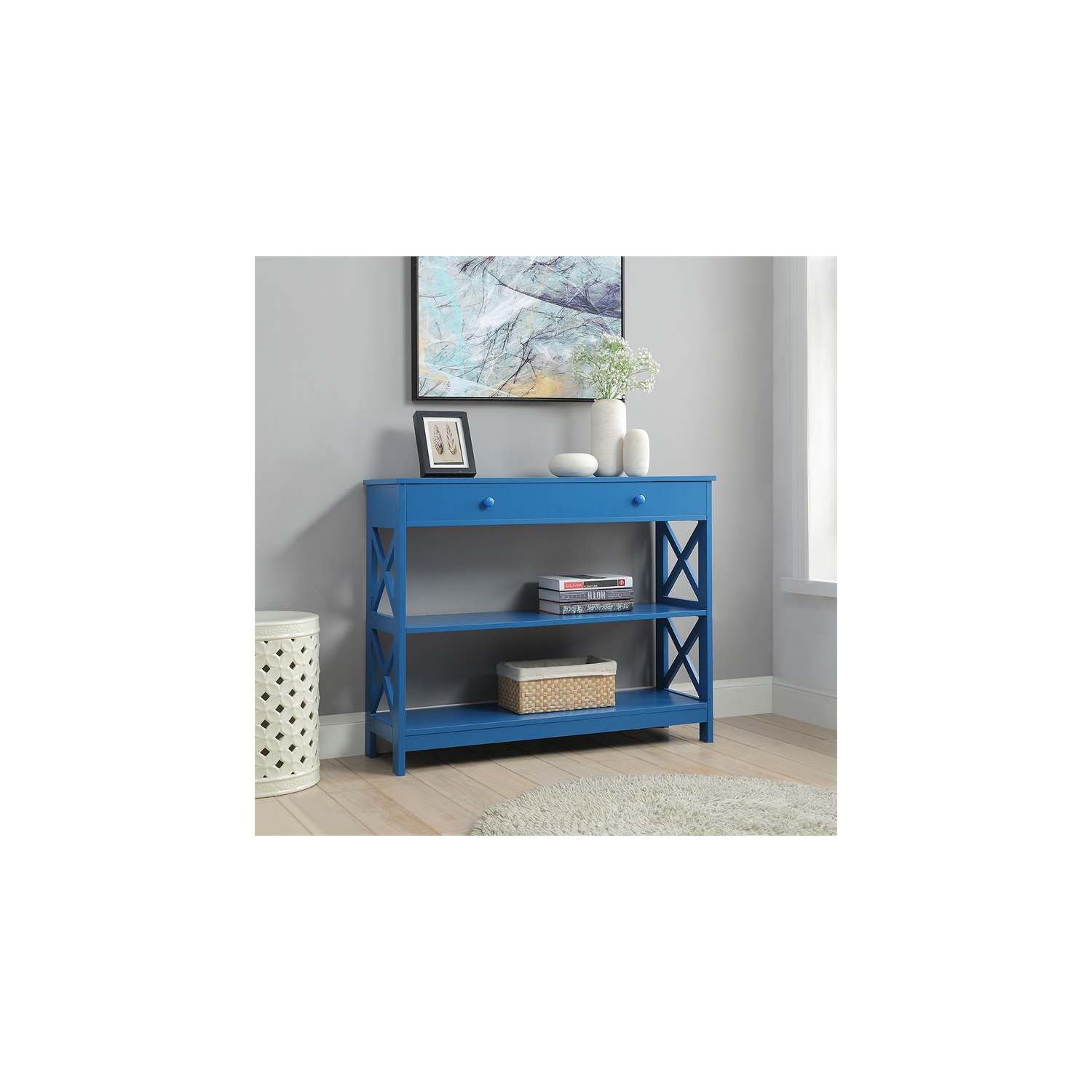 Convenience Concepts Oxford One-Drawer Console Table in Blue Wood Finish