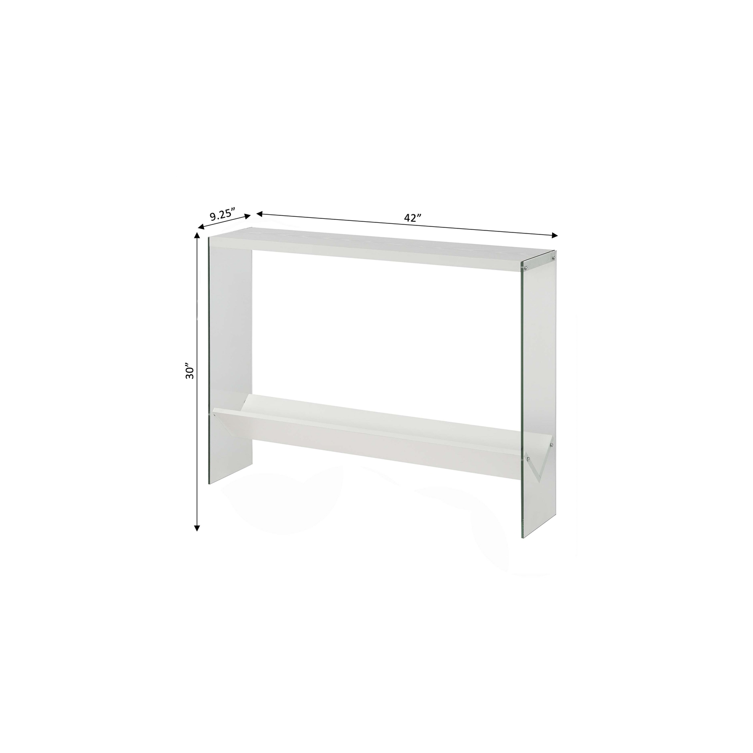 Convenience Concepts SoHo V Console Table with Shelf in White Wood Finish