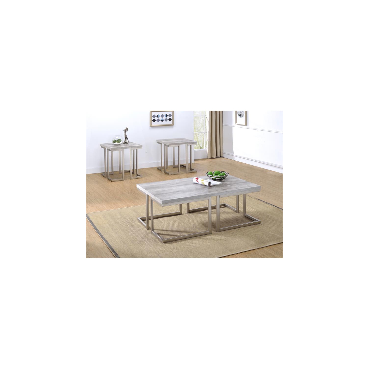 Bowery Hill Mid-Century Driftwood with Metal Base Cocktail Table