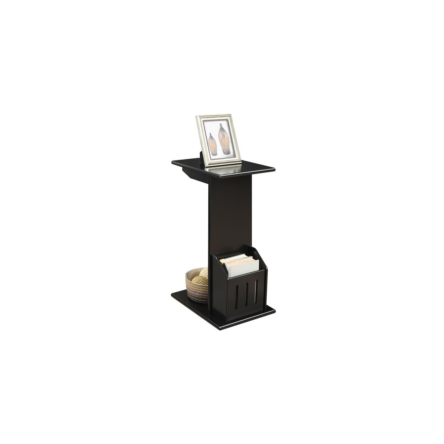 Pemberly Row Magazine C End Table in Black Wood Finish