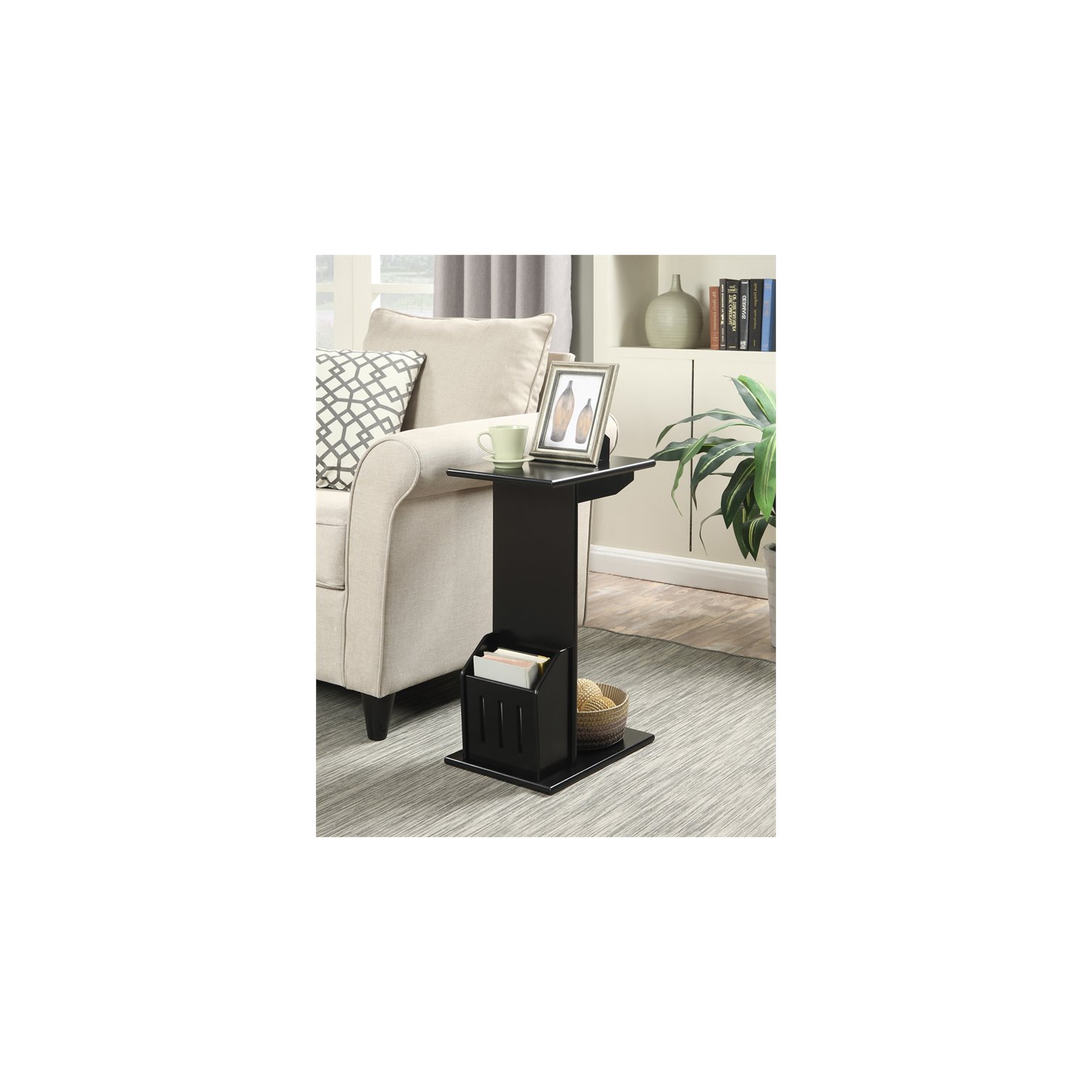 Pemberly Row Magazine C End Table in Black Wood Finish