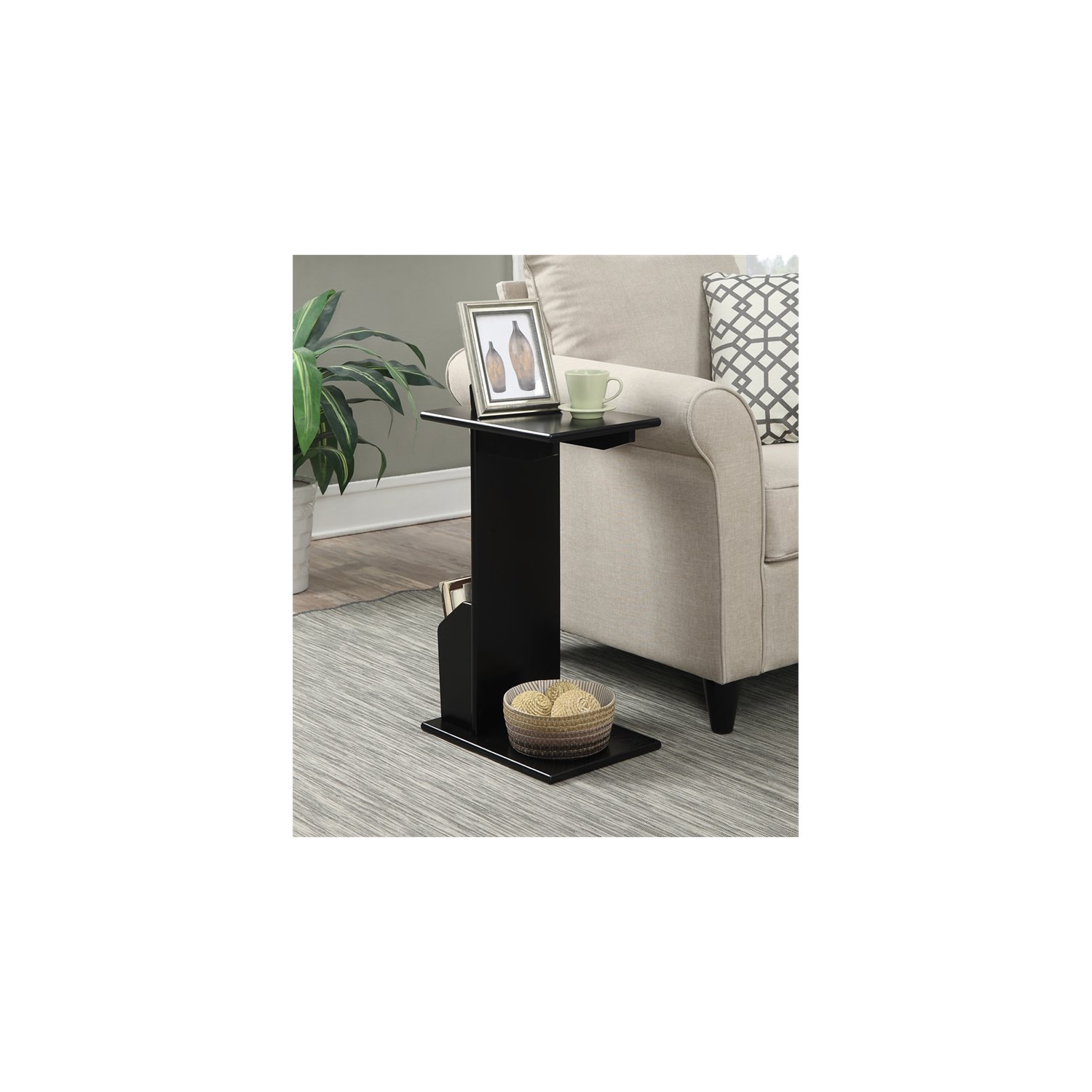 Pemberly Row Magazine C End Table in Black Wood Finish