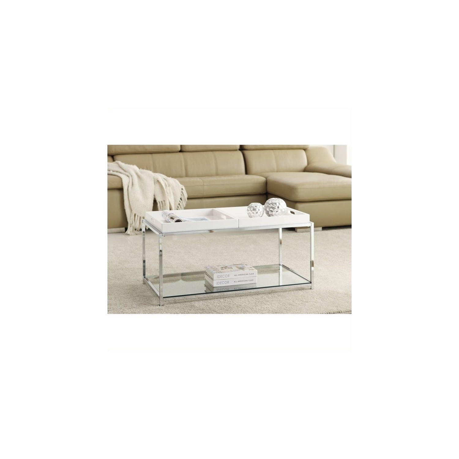 Pemberly Row Glass Coffee Table in White