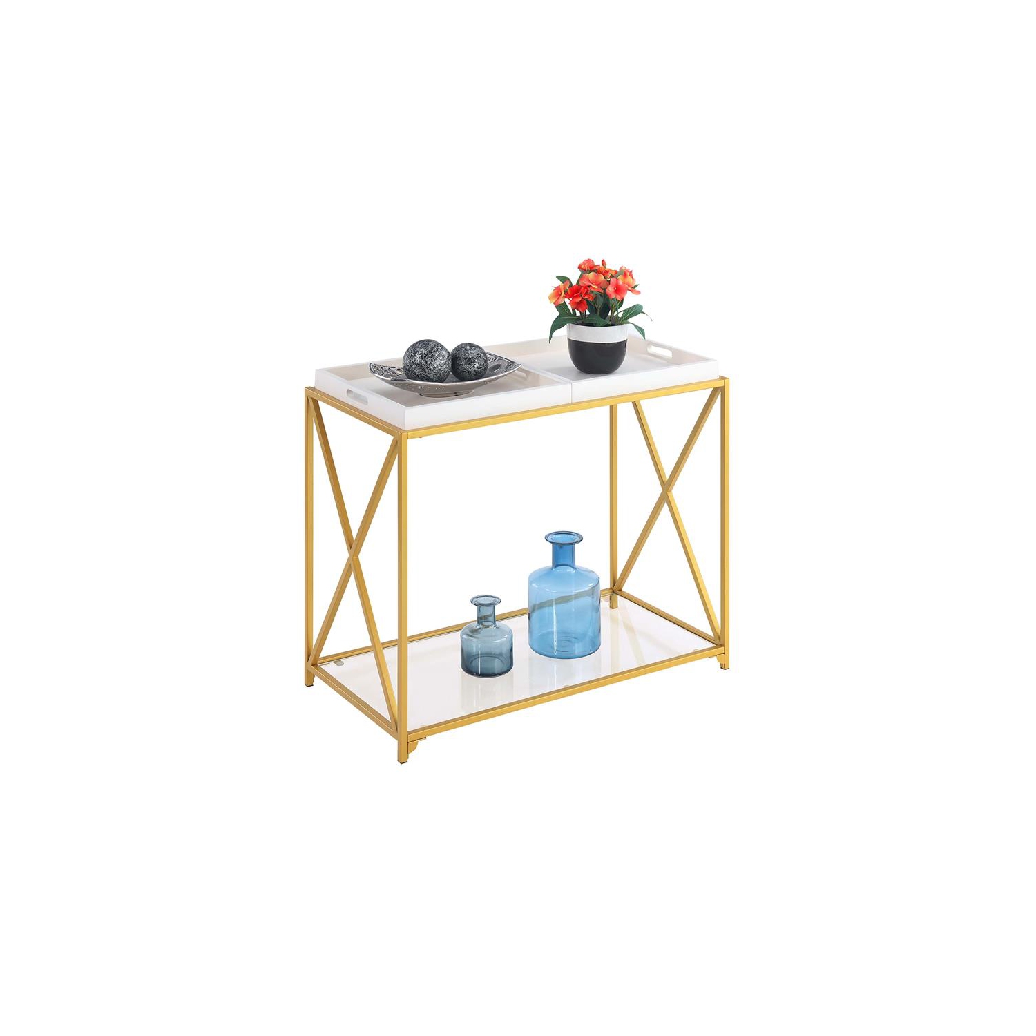Pemberly Row Contemporary Console Table in Gold Metal Frame