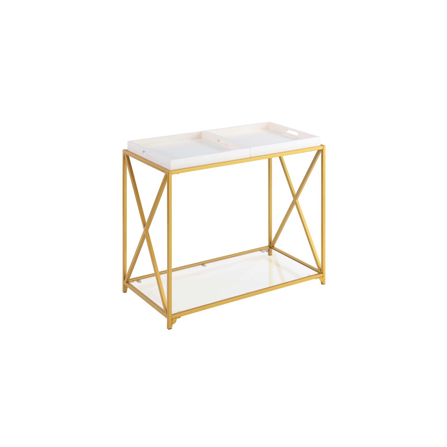 Pemberly Row Contemporary Console Table in Gold Metal Frame