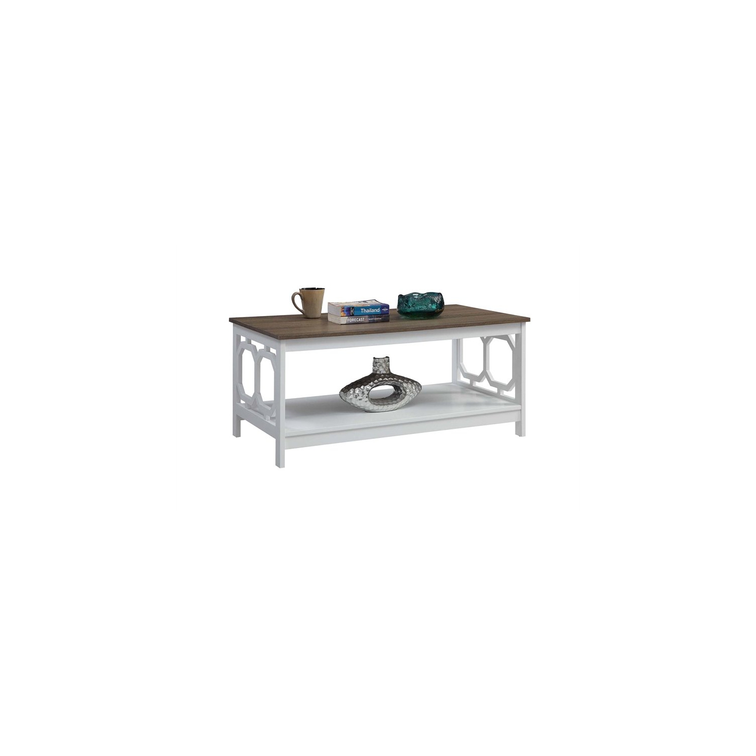 Convenience Concepts Omega Coffee Table in White and Driftwood Brown Wood Finish