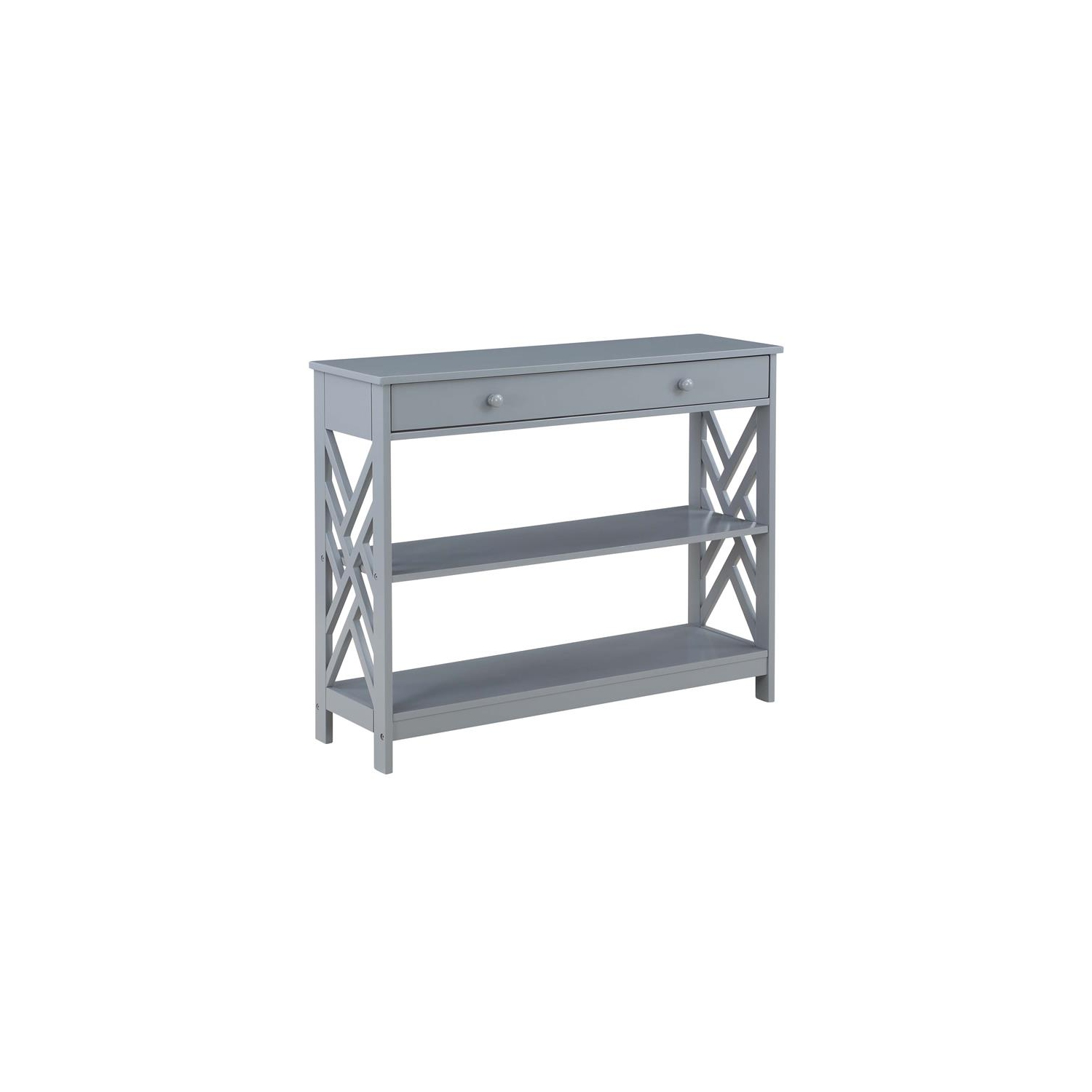 Convenience Concepts Titan One-Drawer Console Table with Shelves in Gray Wood
