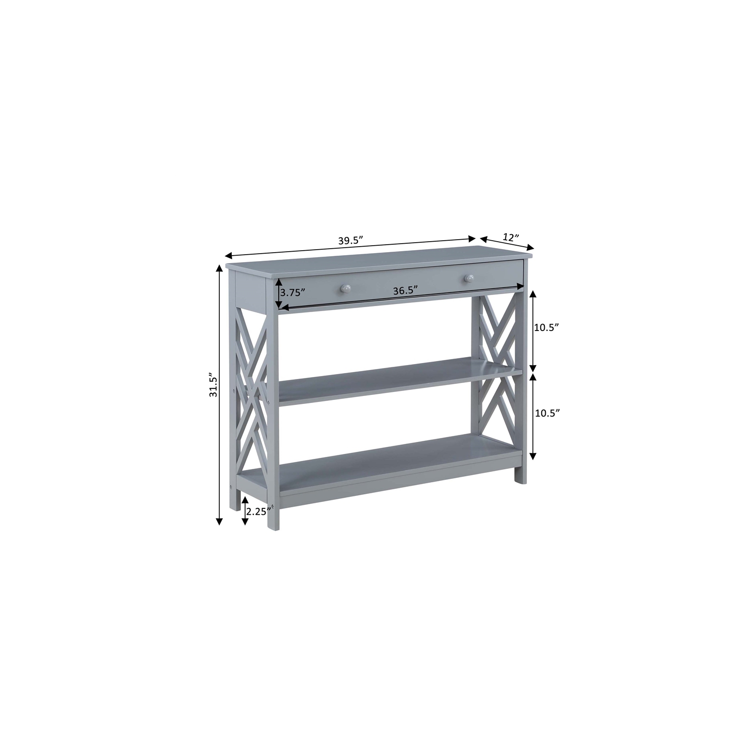 Convenience Concepts Titan One-Drawer Console Table with Shelves in Gray Wood