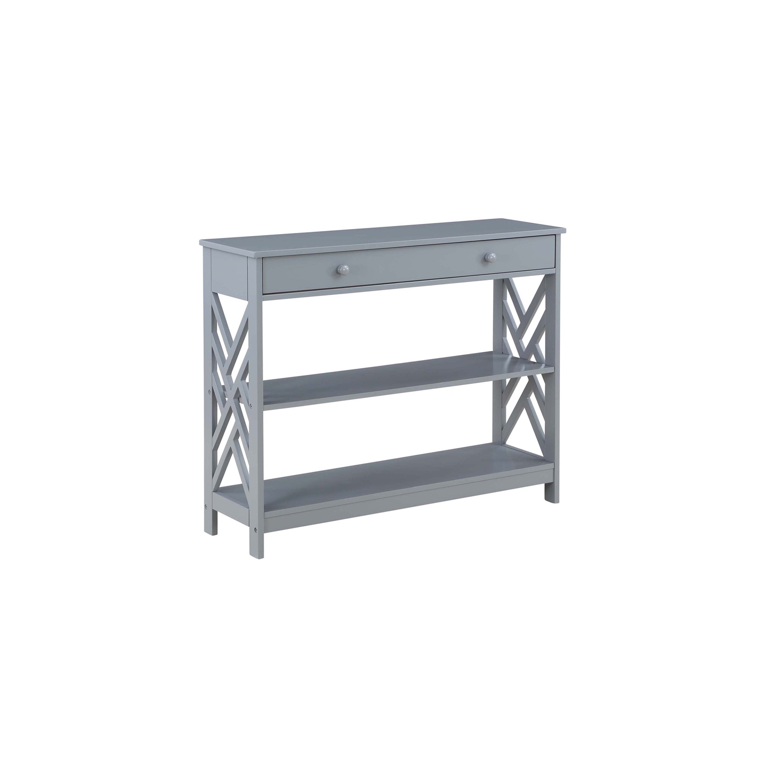 Convenience Concepts Titan One-Drawer Console Table with Shelves in Gray Wood