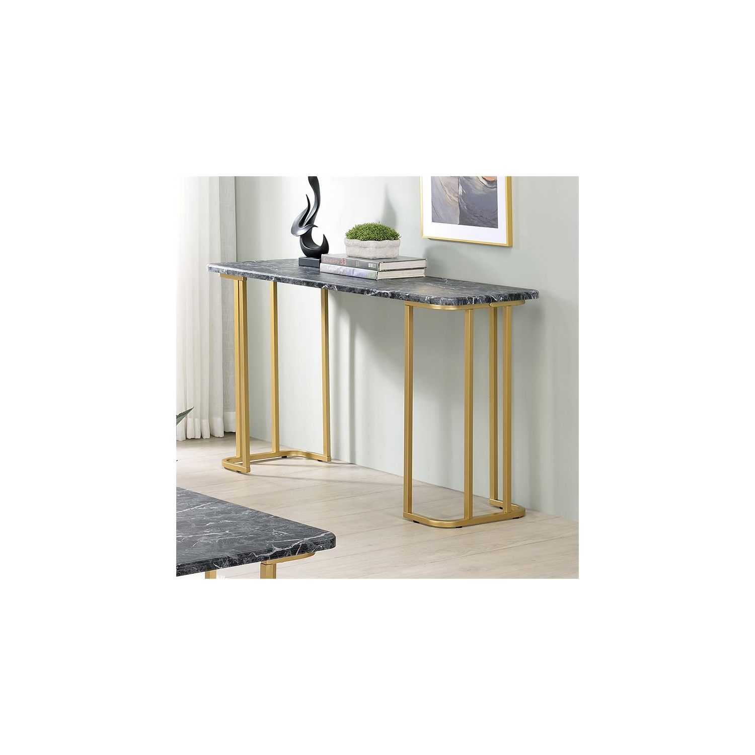 Bowery Hill Contemporary Metal Console Table in Black and Gold