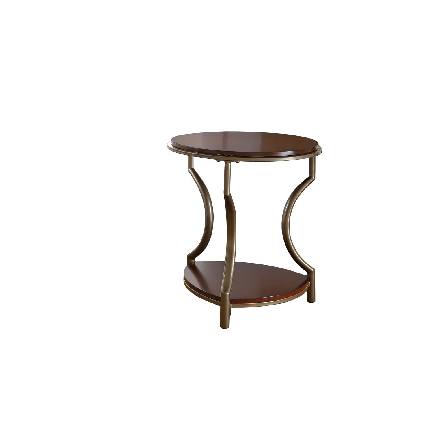 Miles – Table d’extrémité ronde en métal et en bois au fini cerisier merlot