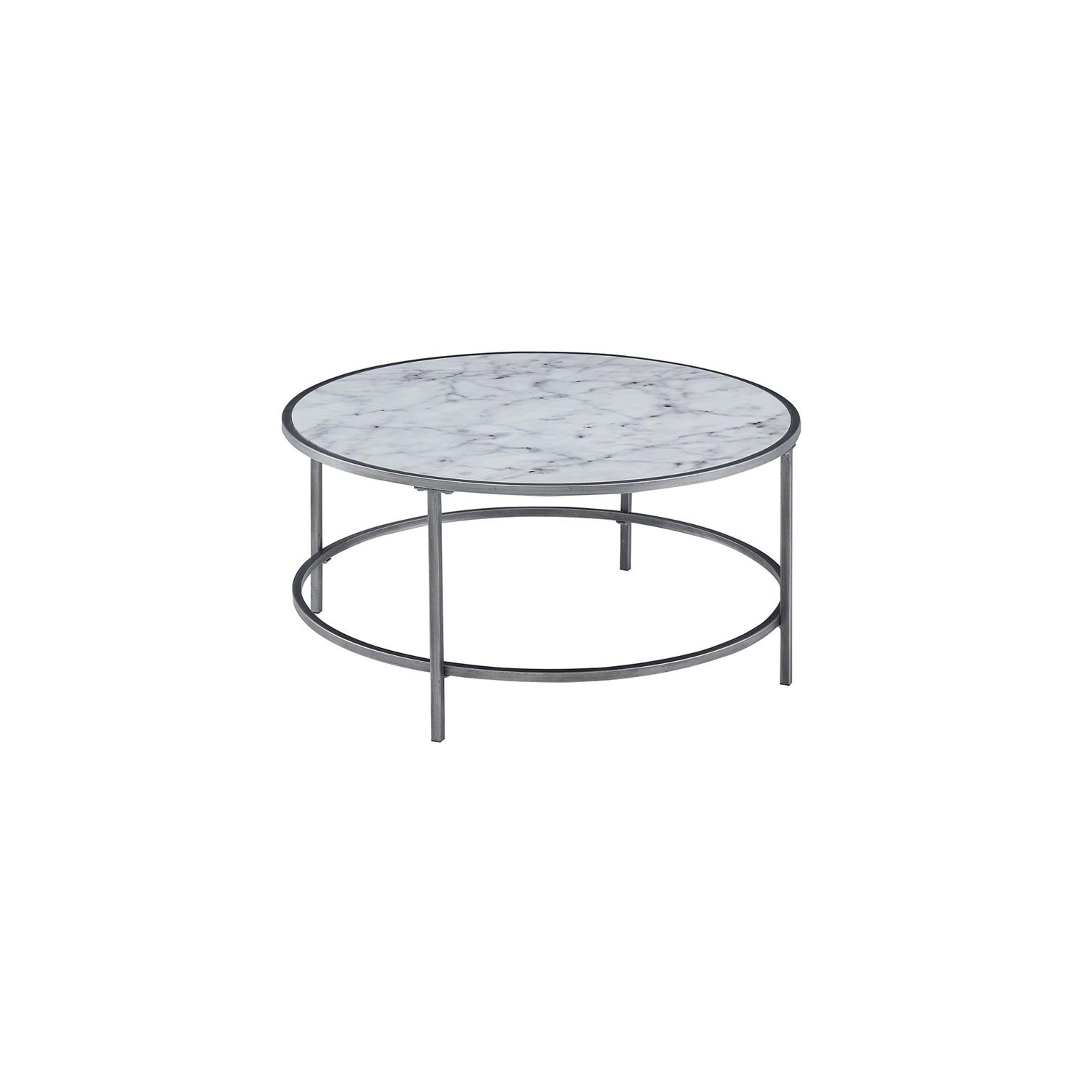 Convenience Concepts Gold Coast Faux Marble Round Coffee Table in White Wood