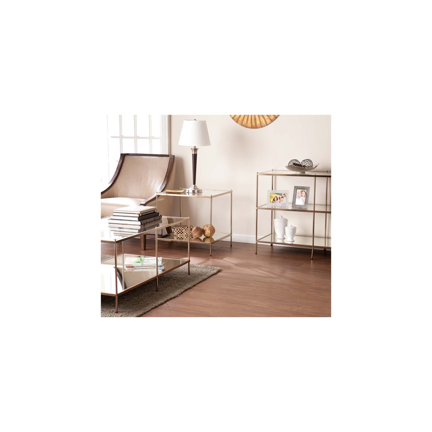 Bowery Hill Glass Top Coffee Table in Gold