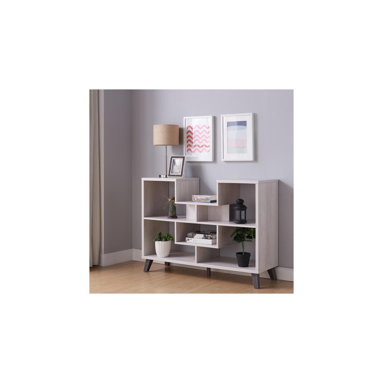 Meuble-présentoir à 6 tablettes en bois Nova de Furniture of America en chêne blanc