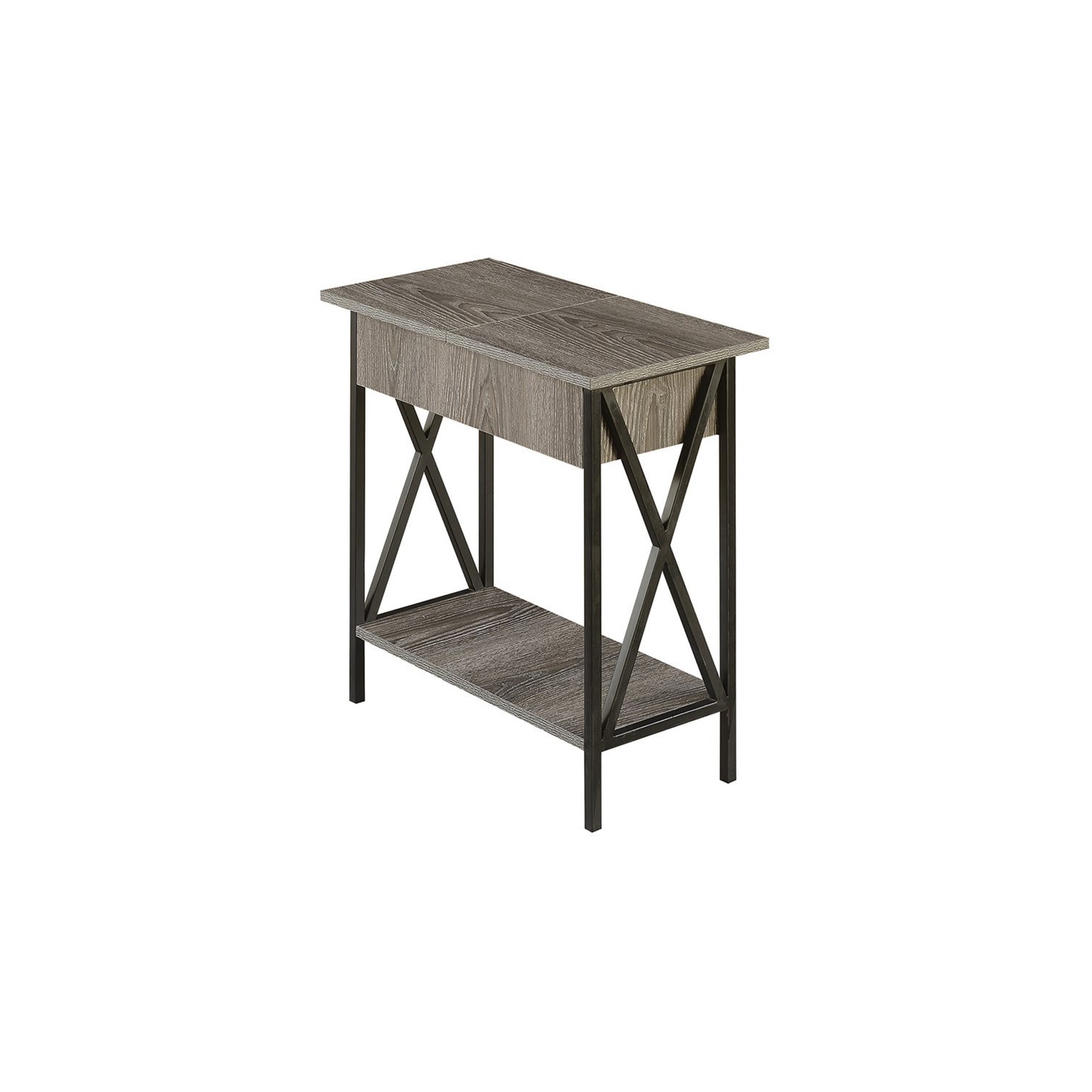 Pemberly Row Electric Flip-Top End Table in Weathered Gray Wood