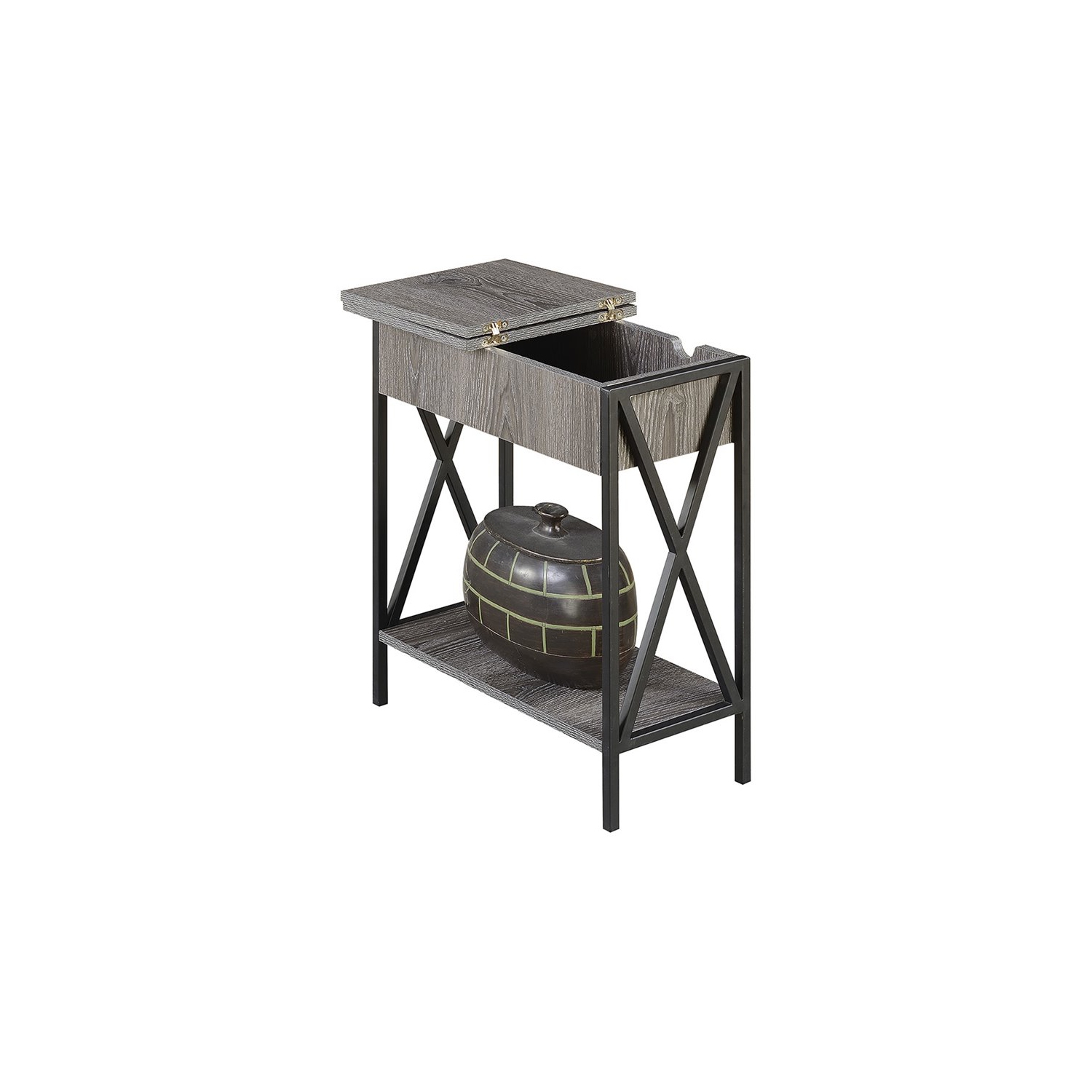 Pemberly Row Electric Flip-Top End Table in Weathered Gray Wood
