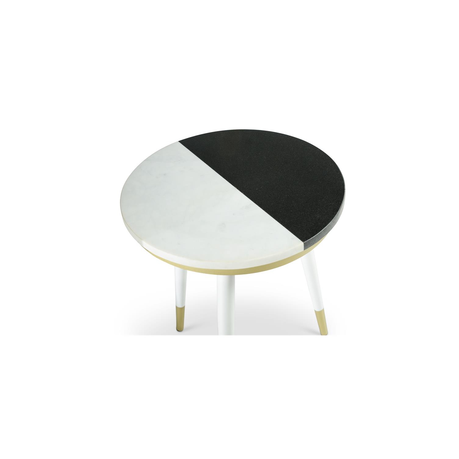 Taj Black and White Marble Top 2-Pack Round Side Table Set