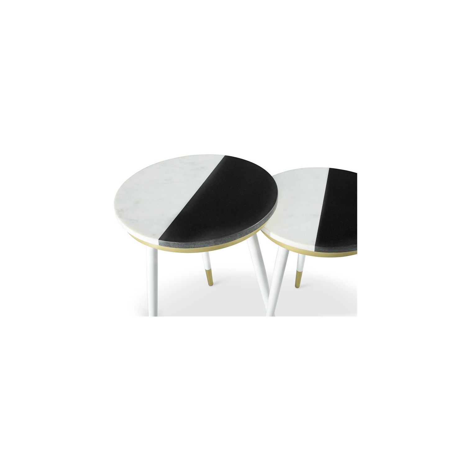 Taj Black and White Marble Top 2-Pack Round Side Table Set
