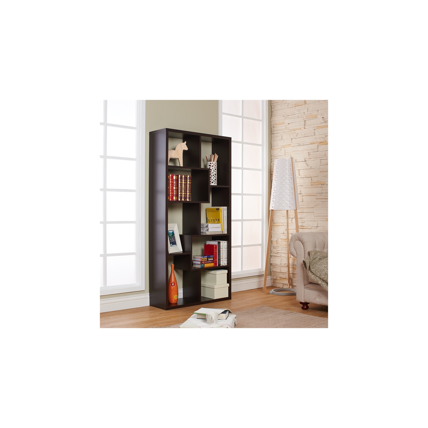 Furniture of America Adeo Contemporary Wood 10-Shelf Bookcase in Walnut