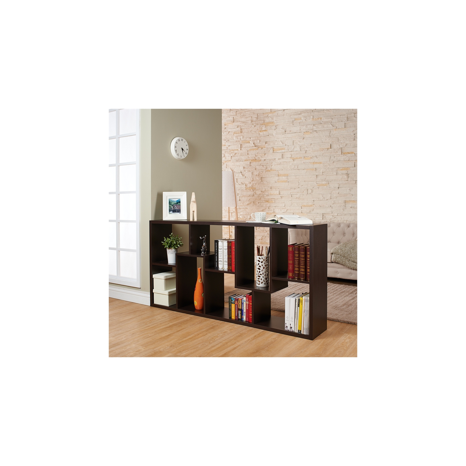 Furniture of America Adeo Contemporary Wood 10-Shelf Bookcase in Walnut