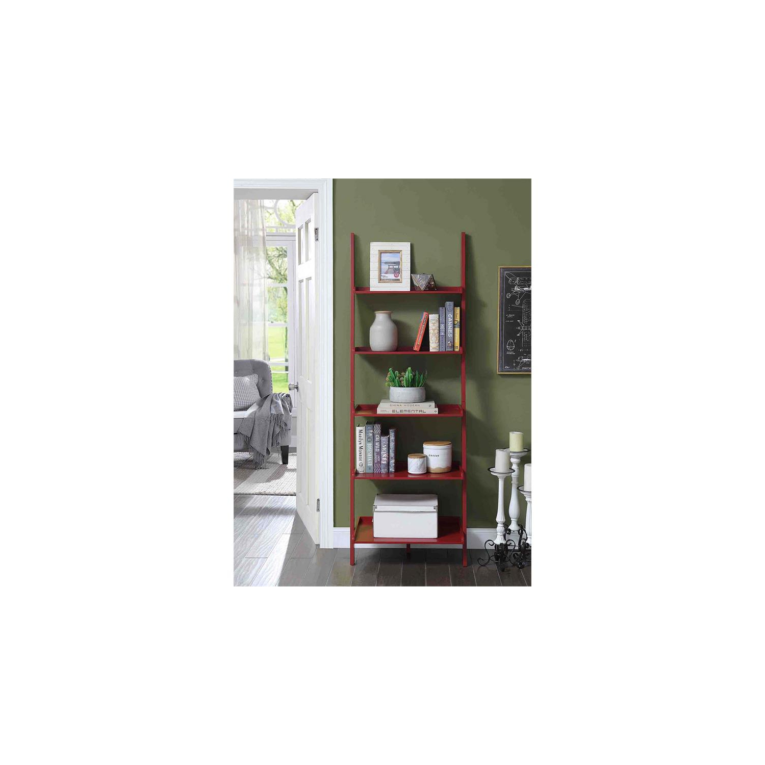 Convenience Concepts American Heritage Bookshelf Ladder in Red Wood Finish