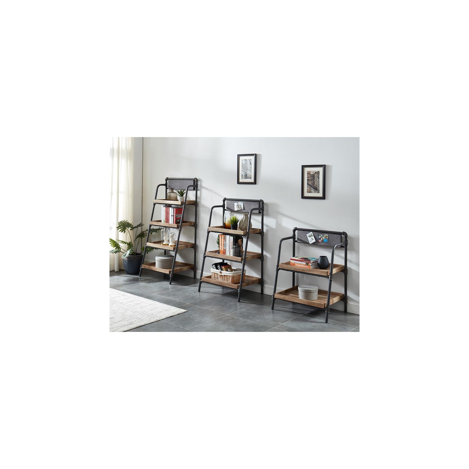 Furniture of America Kernel Industrial Metal 3-Shelf Bookcase in Sand Black