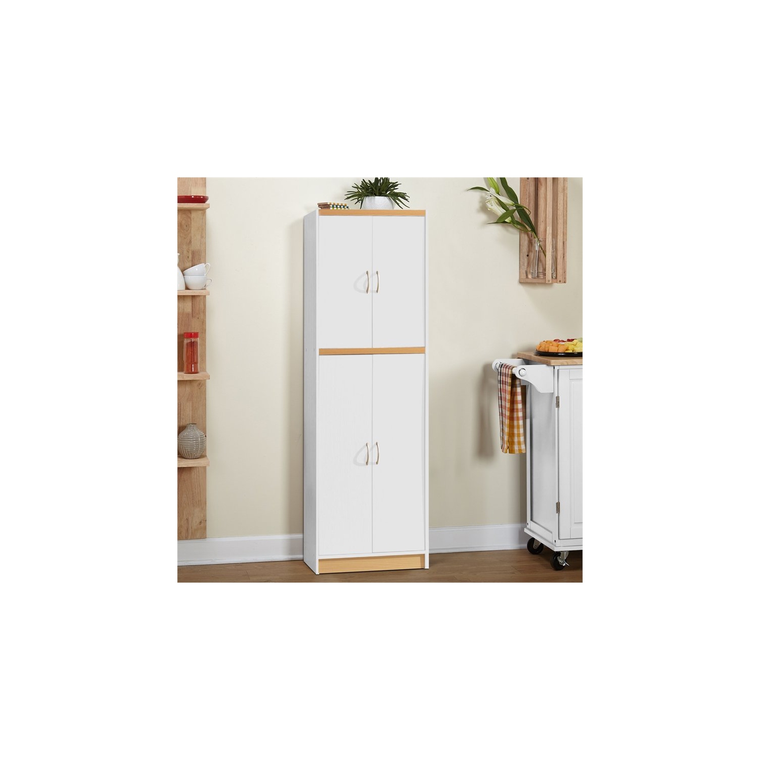 Pemberly Row 4 Door Kitchen Pantry with 4 Shelves in White