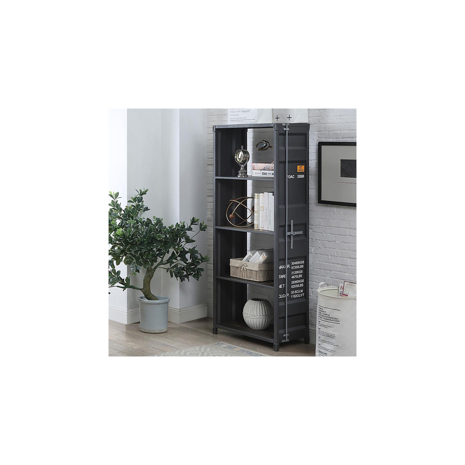 Furniture of America Mandom Modern Metal 4-Shelf Bookcase in Silver Gunmetal