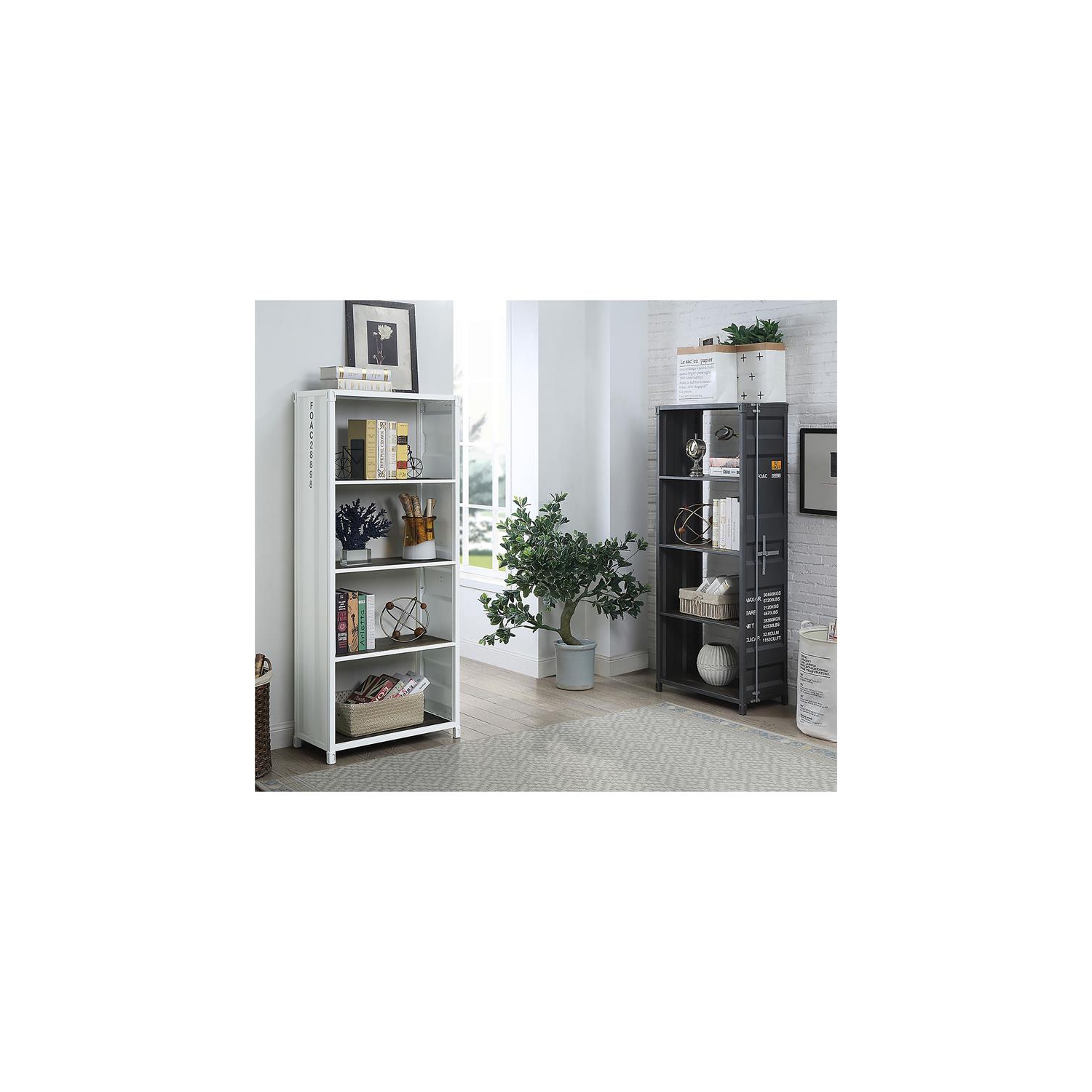 Furniture of America Mandom Modern Metal 4-Shelf Bookcase in Silver Gunmetal