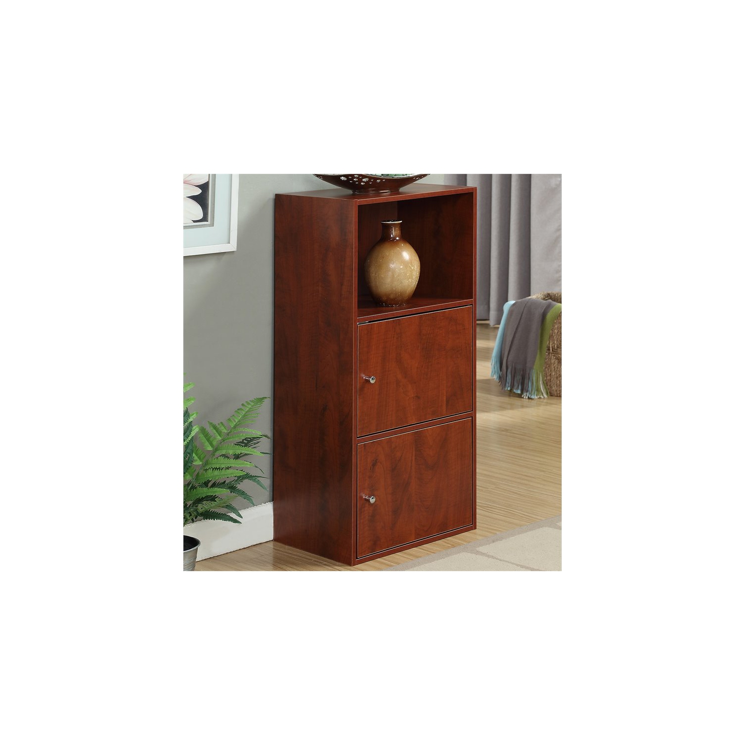 Pemberly Row Two-Door Bookcase in Cherry Wood Finish