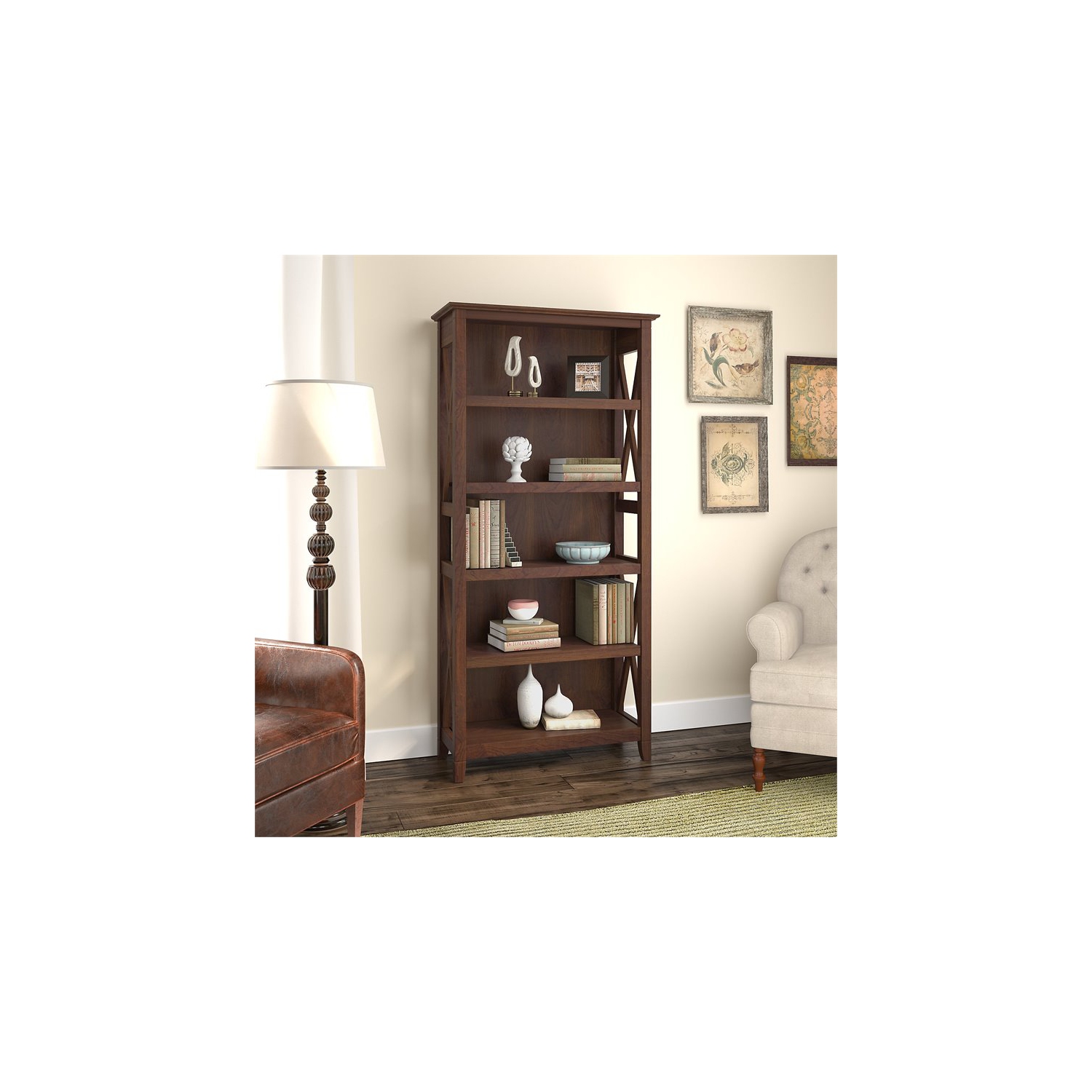 Scranton & Co Furniture Key West 5 Shelf Bookcase in Bing Cherry
