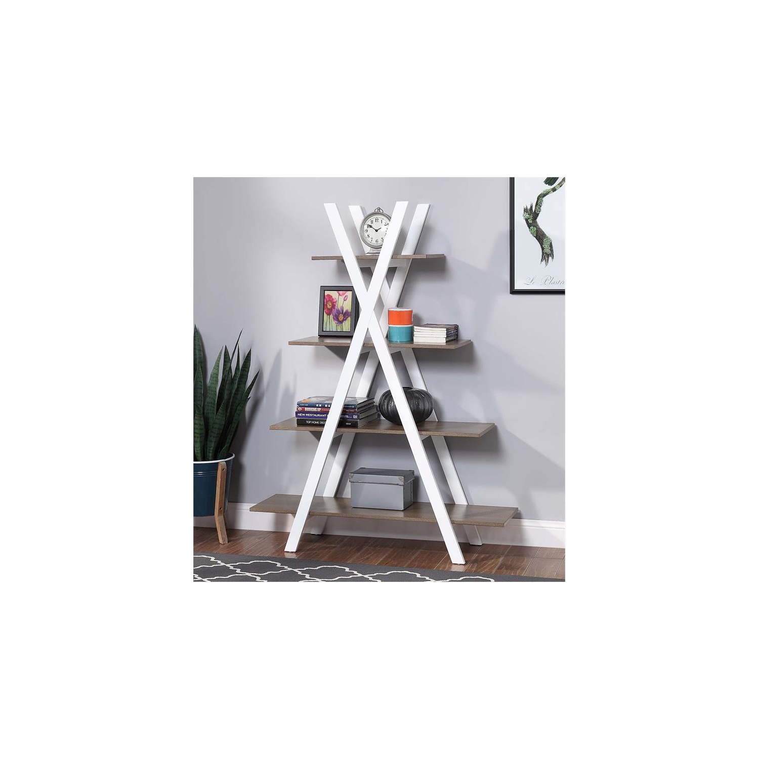 Convenience Concepts Oxford A-Frame Bookshelf in Caramel Driftwood & White Wood