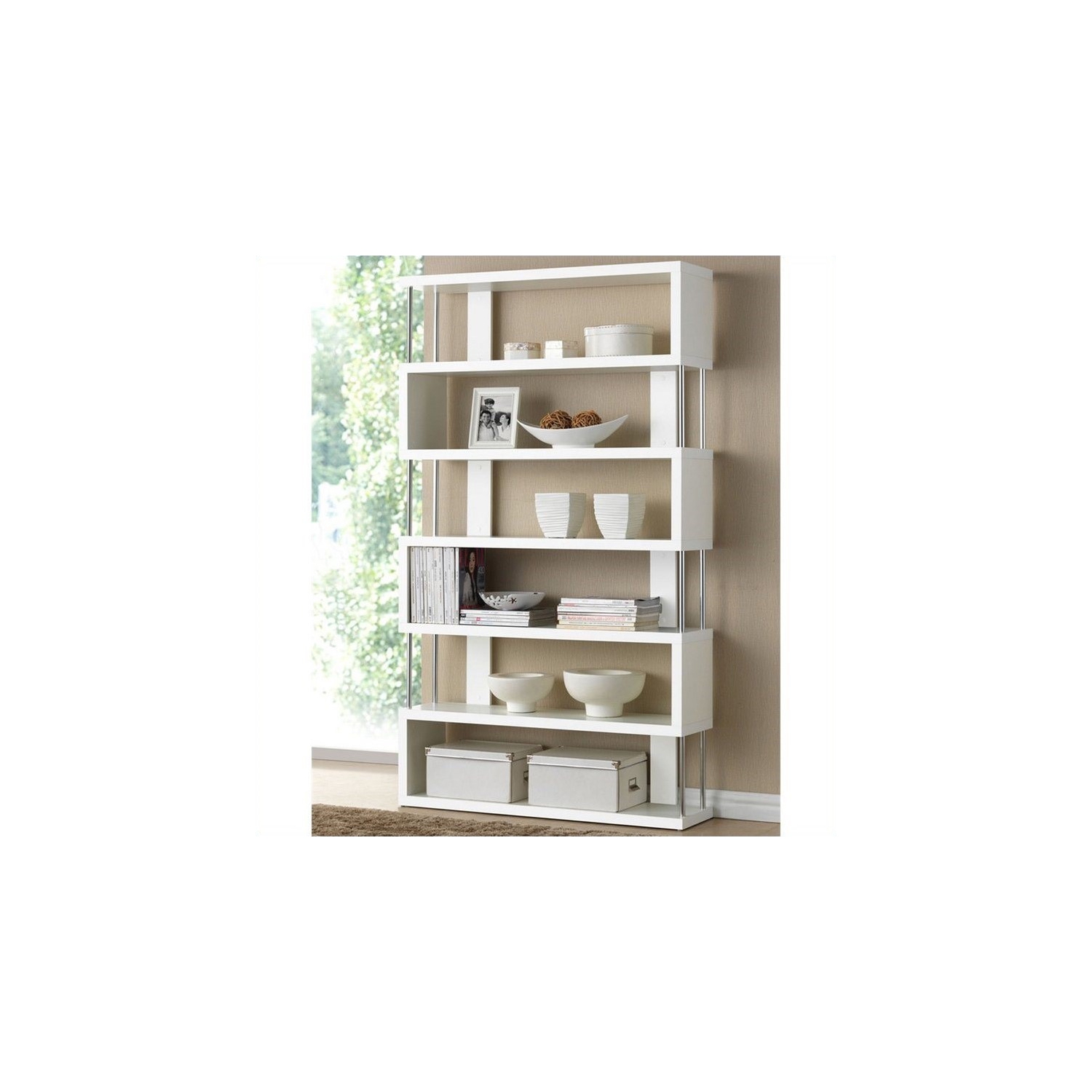 Scranton & CO 6 Shelf Modern Bookcase in White