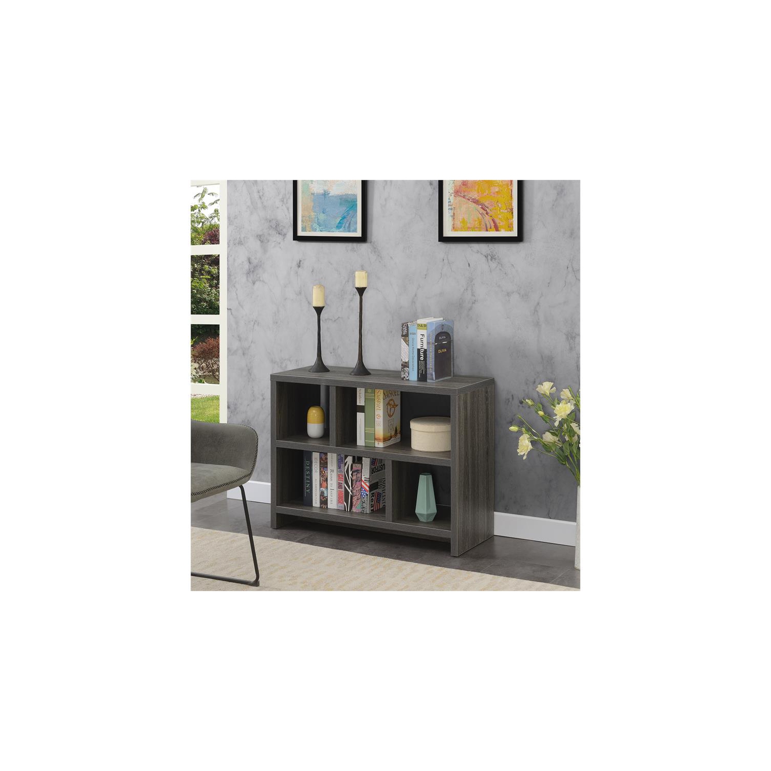 Convenience Concepts Northfield Console Three-Tier Bookcase in Gray Wood Finish