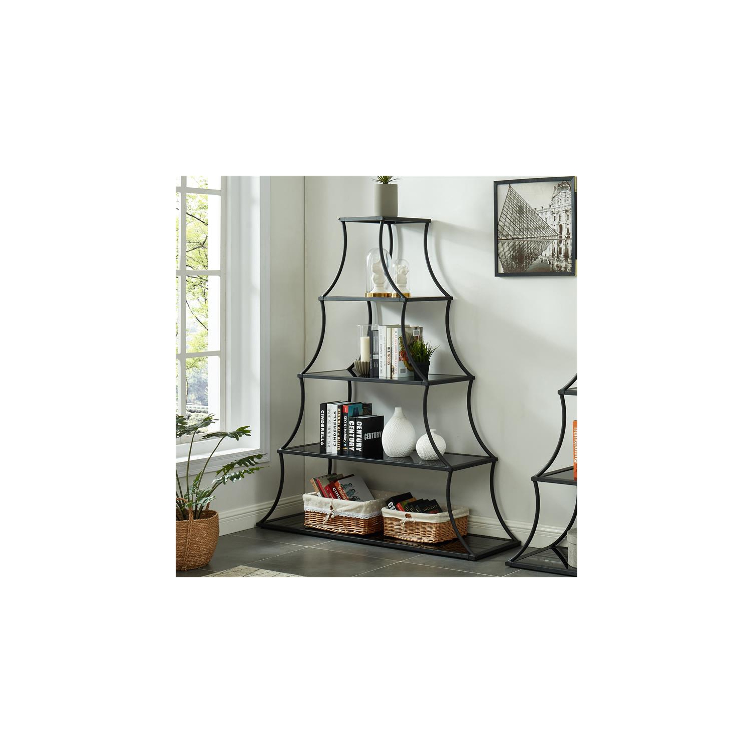 Furniture of America Kladden Industrial Metal 5-Shelf Bookcase in Sand Black