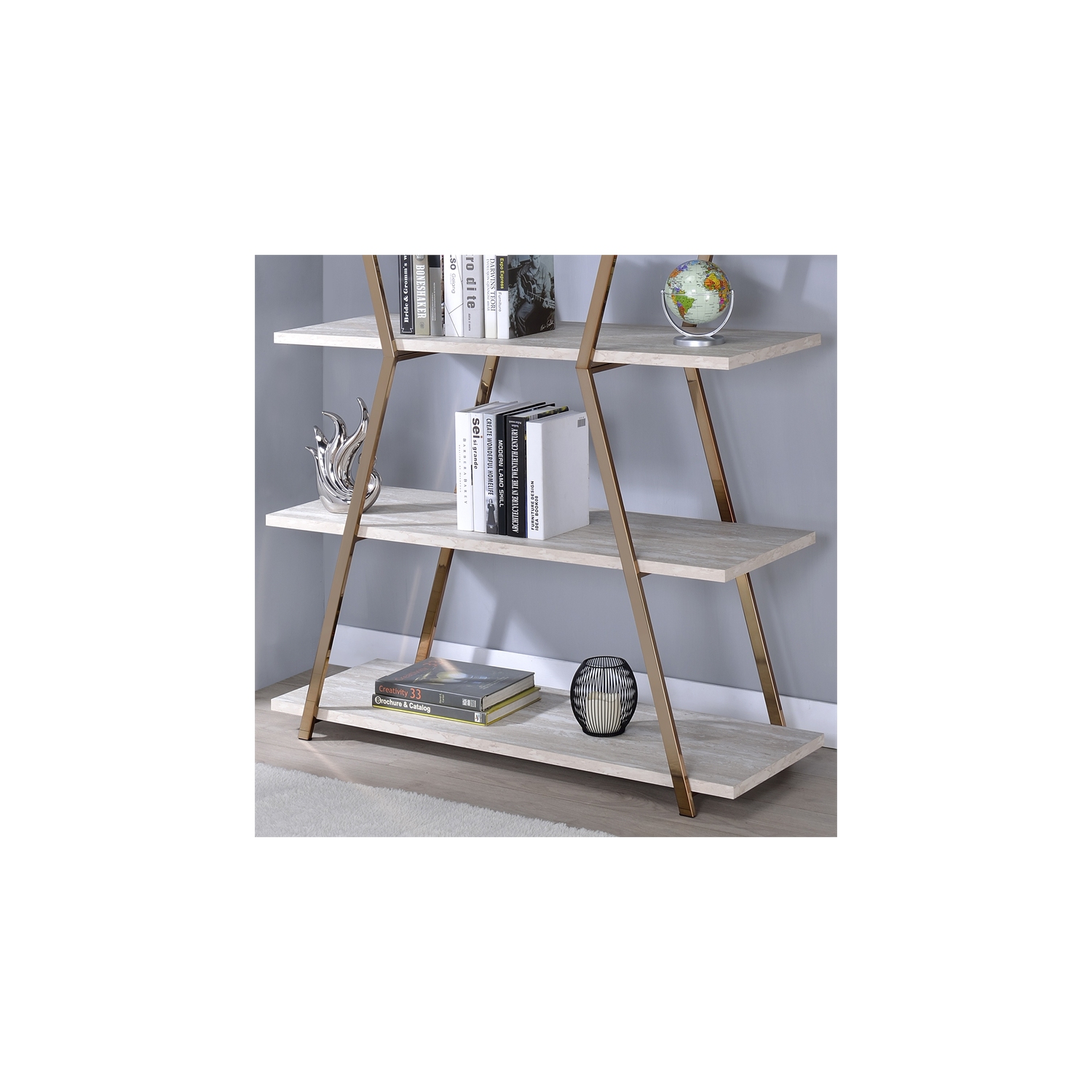 Furniture of America Ketano Metal 4-Shelf Bookcase in Gold Champagne