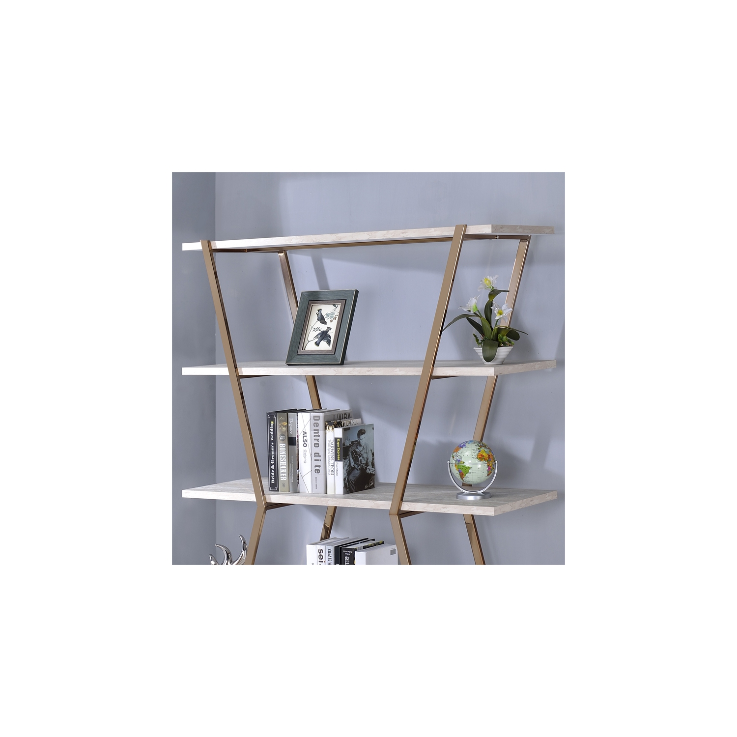 Furniture of America Ketano Metal 4-Shelf Bookcase in Gold Champagne