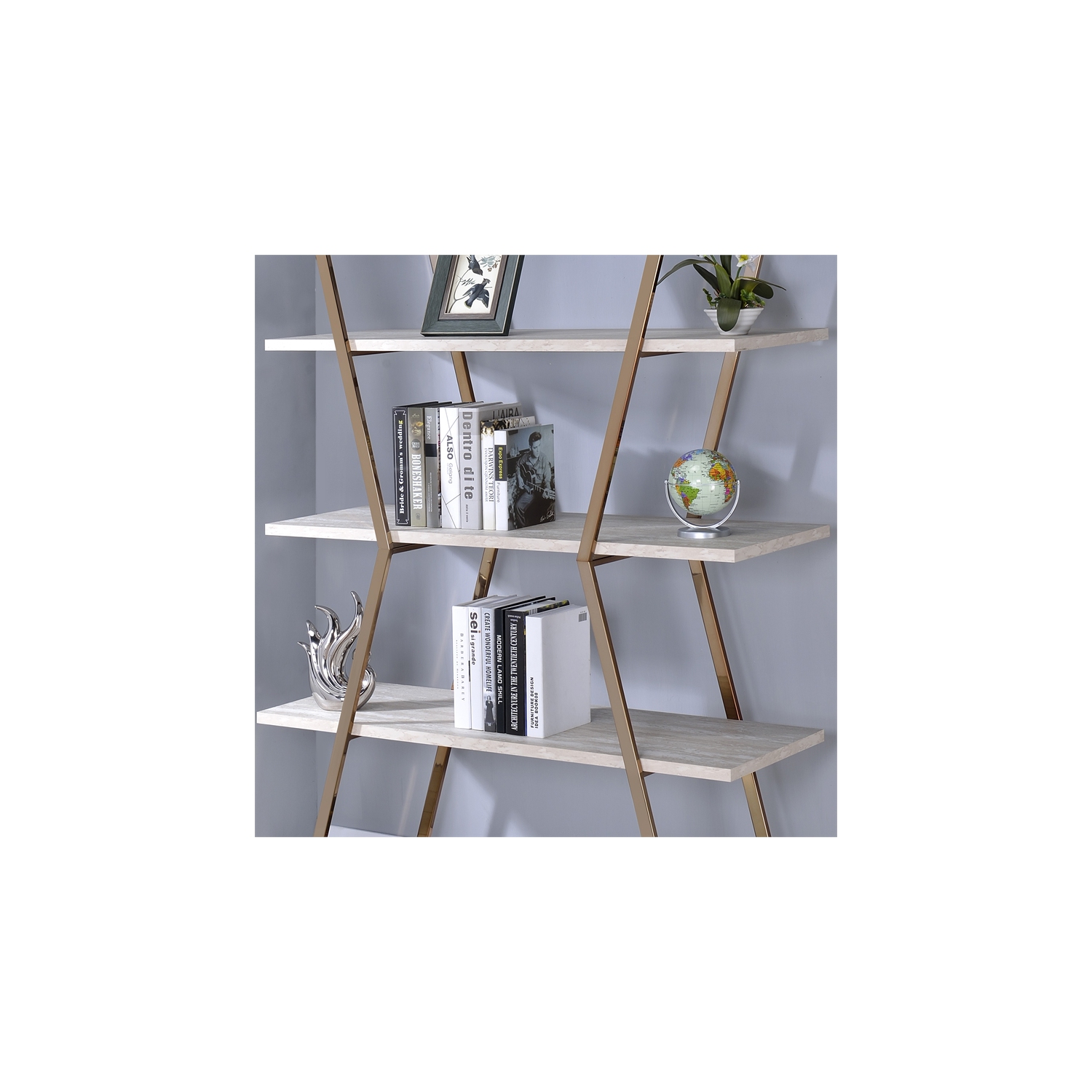 Furniture of America Ketano Metal 4-Shelf Bookcase in Gold Champagne
