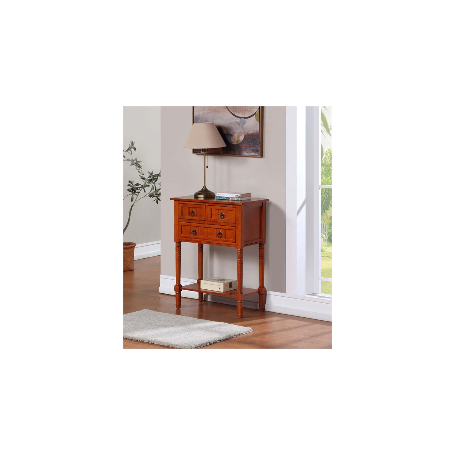 Commode concepts – Table d’entrée à trois tiroirs Kendra avec tablette en bois de cerisier