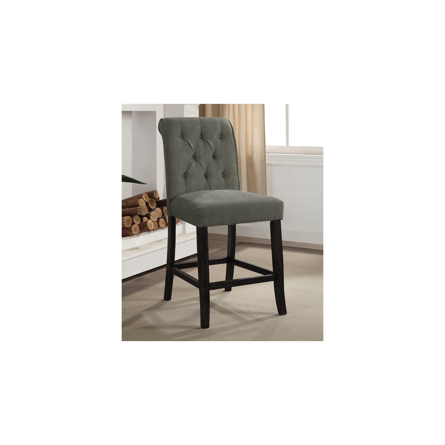 Furniture of America Landon Fabric Tufted Pub Chairs in Gray
