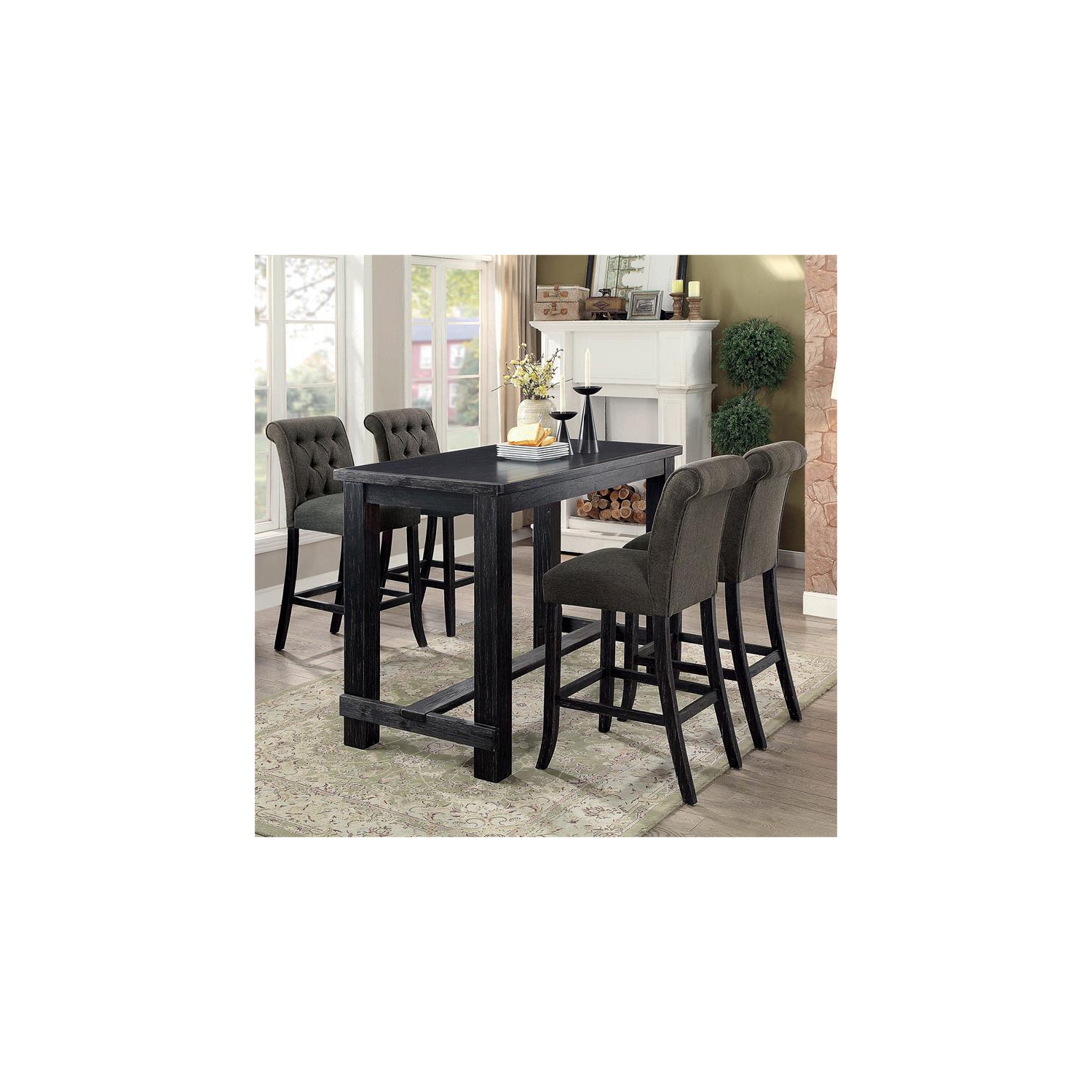 Furniture of America Landon Fabric Tufted Pub Chairs in Gray