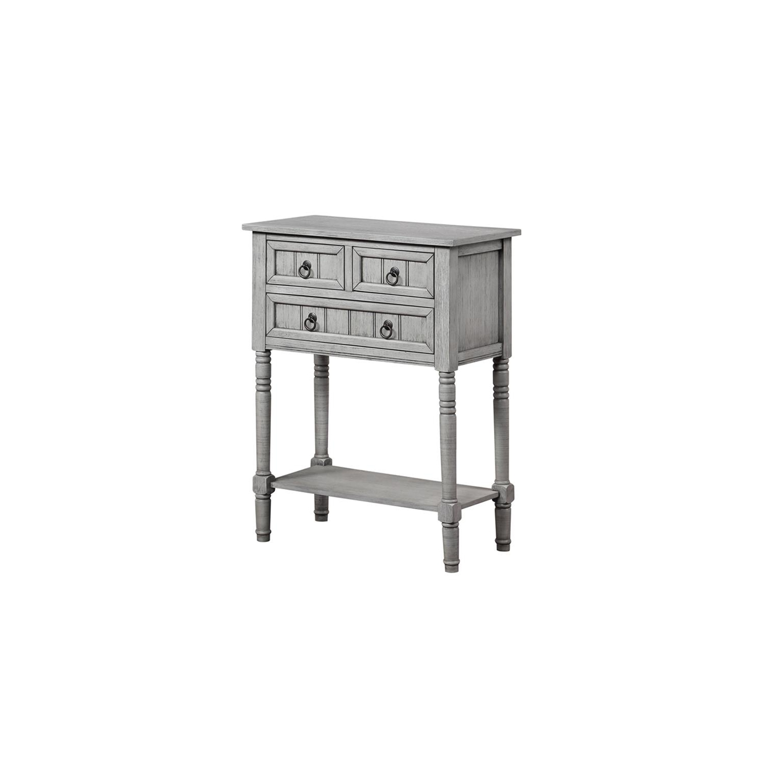 Table d’entrée à trois tiroirs Kendra avec tablette au fini bois gris