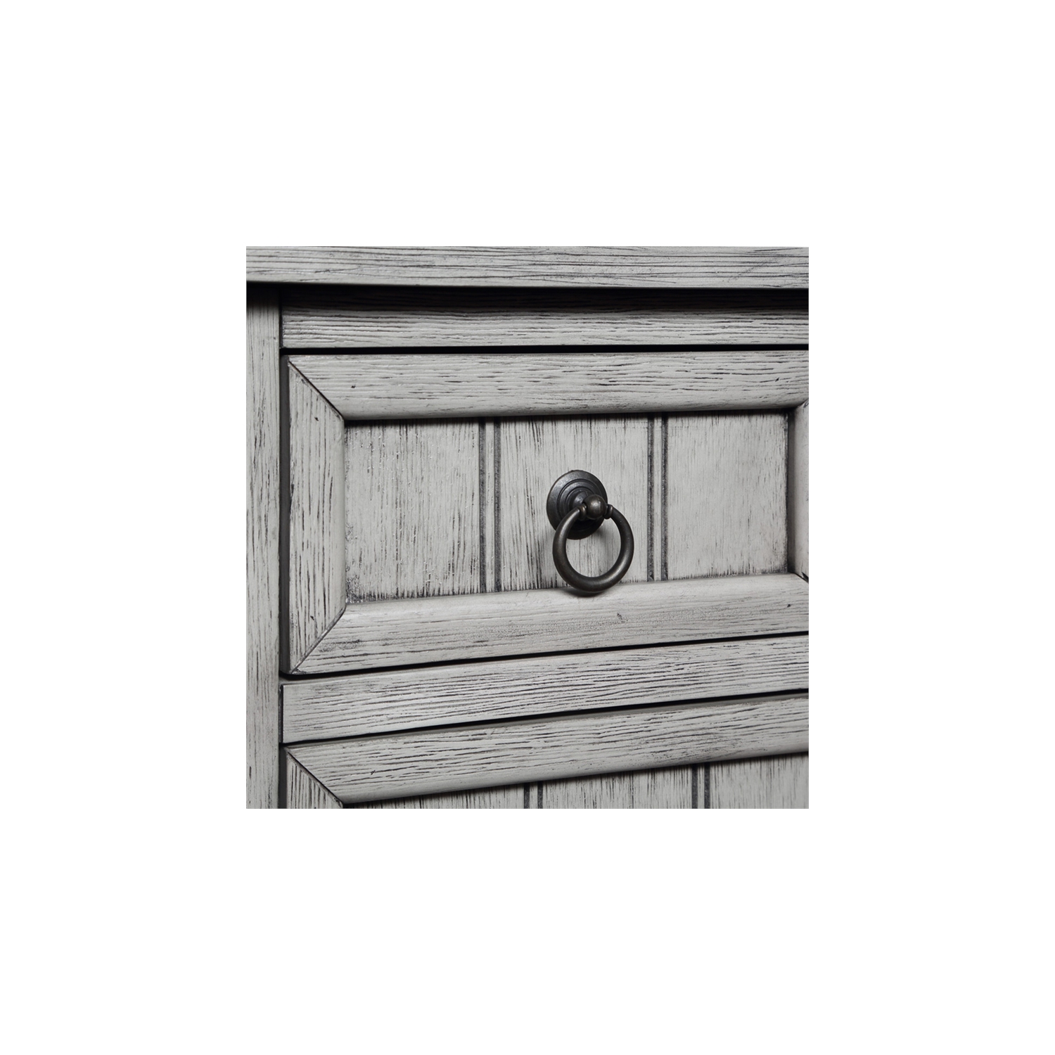 Table d’entrée à trois tiroirs Kendra avec tablette au fini bois gris