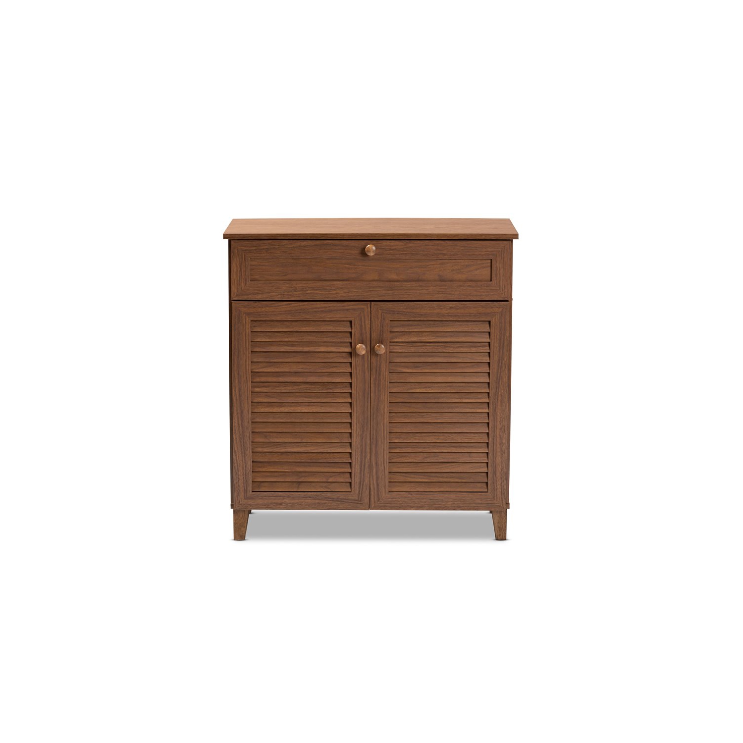 Bowery Hill Contemporary Wood 4-Shelf and Drawer Shoe Cabinet in Walnut Brown