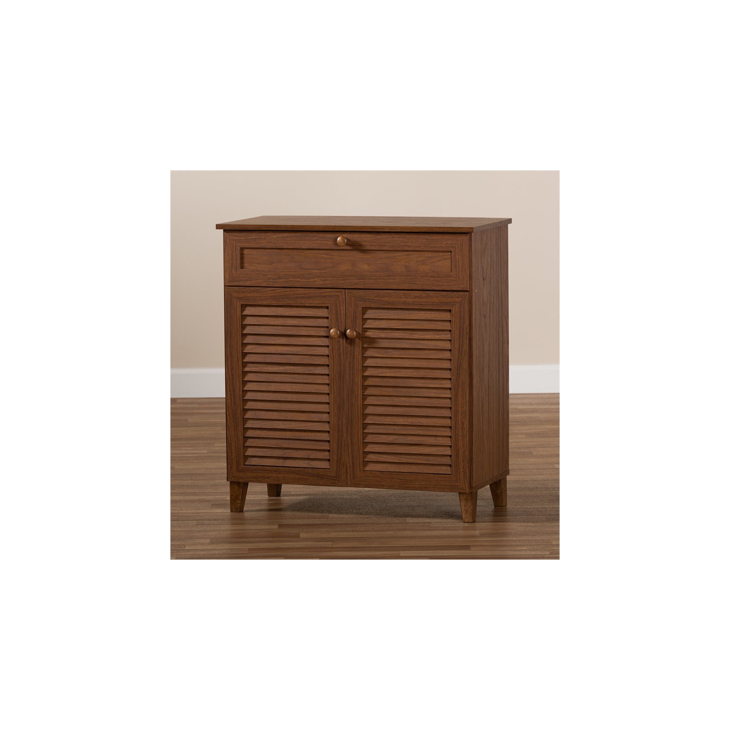 Bowery Hill Contemporary Wood 4-Shelf and Drawer Shoe Cabinet in Walnut Brown