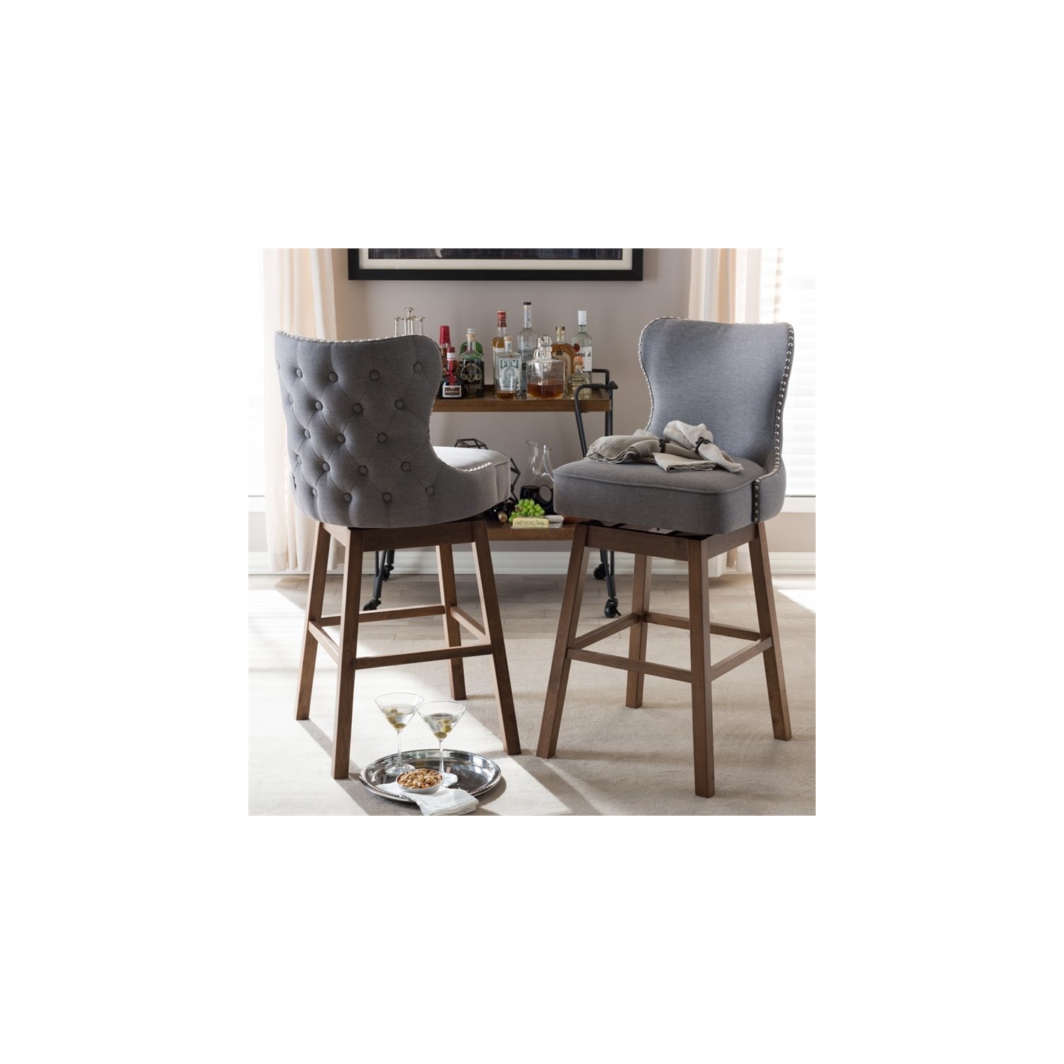 Hawthorne Collections 30.51" Modern Fabric Swivel Barstool in Gray